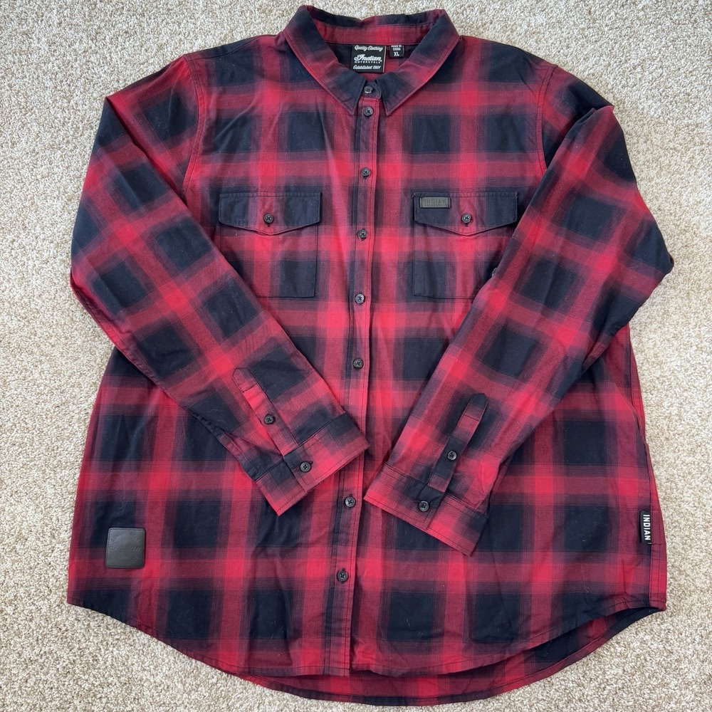 Indian Motorcycle Nashville Plaid Leather Accents Embroidered Back Accent Sz XL